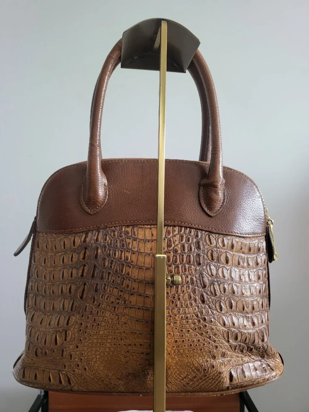 Vintage Escada brown leather with crocodile effect embossed finish